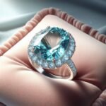a realistic picture of a ring studded with Aquamarine