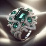 a realistic picture of a ring studded with Emerald