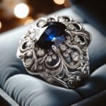a realistic picture of a ring studded with Sapphire
